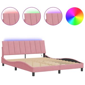 vidaXL Cadre de lit avec LED sans matelas Hanko rose 160x200 cm velours