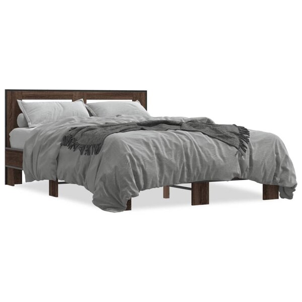 vidaXL Cadre de lit chêne marron 140x200 cm bois d'ingénierie et métal