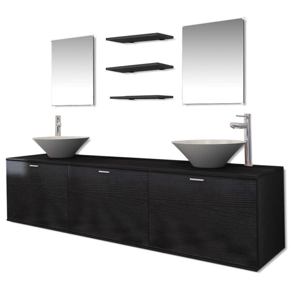 vidaXL Dix pièces pour salle de bains avec lavabo et robinet noir
