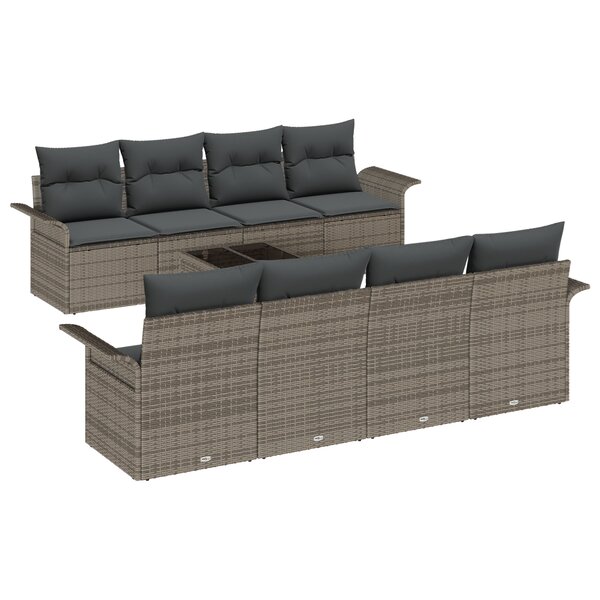 vidaXL Ensemble de canapé de jardin 9 pièces avec coussins gris en poly rattan