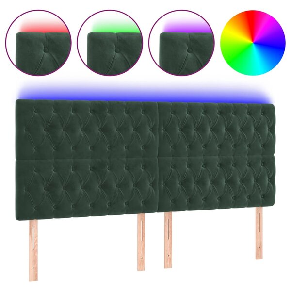 vidaXL Tête de lit à LED Vert foncé 200x7x118/128 cm Velours
