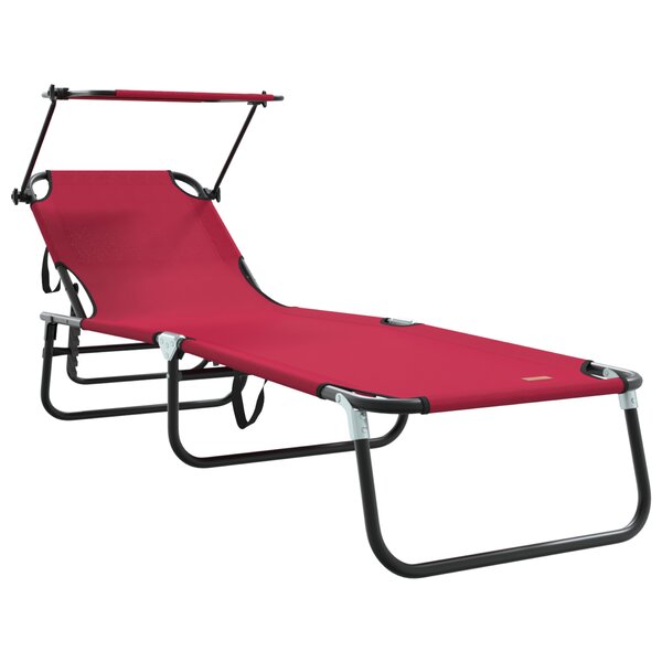 vidaXL Chaise longue pliante avec auvent rouge en tissu Oxford 600D