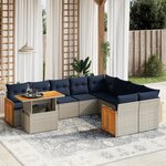vidaXL Salon de jardin 10 Pièces avec coussins gris résine tressée