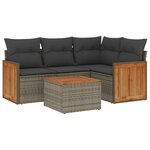 vidaXL Salon de jardin 5 Pièces avec coussins gris résine tressée