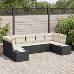 vidaXL Ensemble de Canapé de Jardin 7 Pièces avec Coussins en Poly Rattan Noir