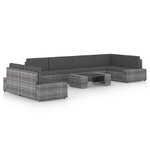 vidaXL Salon de jardin 8 Pièces avec coussins Gris Résine tressée