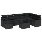vidaXL Ensemble de canapé de jardin avec coussin 9 Pièces Noir Poly rotin
