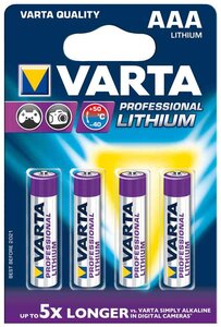 Blister de 4 Piles Lithium 'Professional Lithium' Micro (AAA) LR03 1,5V VARTA