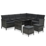 vidaXL Salon de jardin 4 Pièces avec coussins Résine tressée Gris