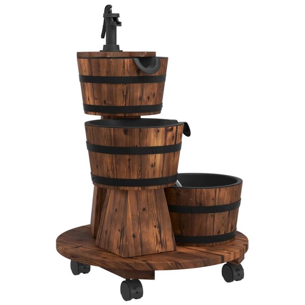 vidaXL Fontaine à eau sur roues pompe 55x55x80 cm bois de sapin massif