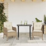 vidaXL Ensemble à manger de jardin et coussins 3 Pièces Beige poly rotin
