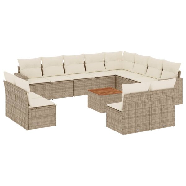 vidaXL Salon de jardin avec coussins 13 Pièces beige résine tressée