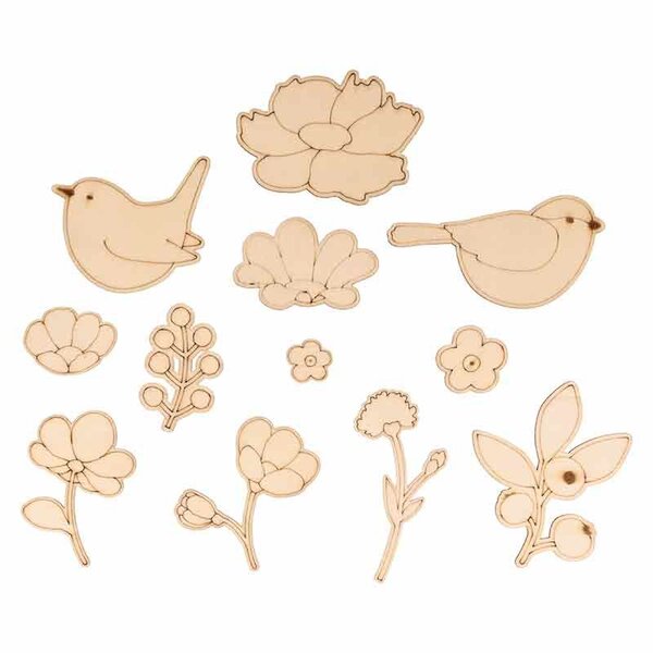 57 mini silhouettes en bois à décorer - Printemps