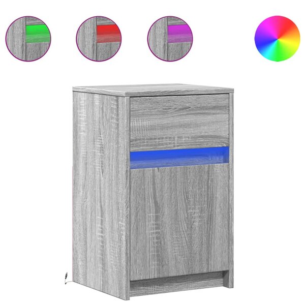 vidaXL Armoires de chevet et lumières LED 2 Pièces sonoma gris
