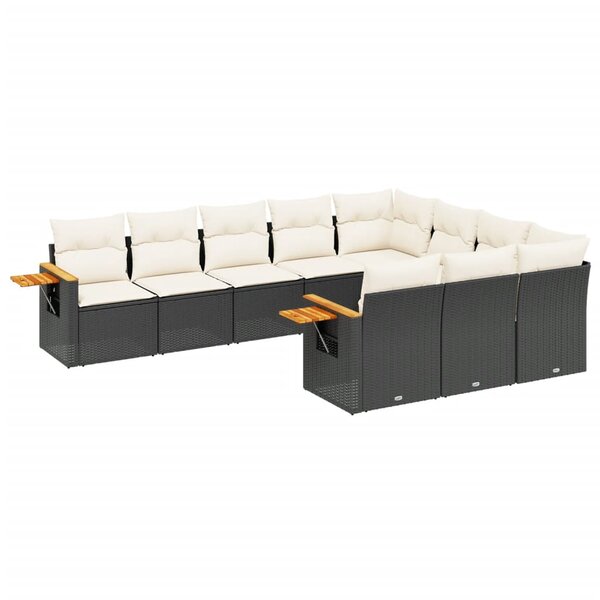 vidaXL Salon de jardin 10 Pièces avec coussins noir résine tressée