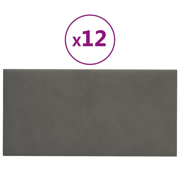 vidaXL Panneaux muraux 12 Pièces Gris foncé 60x30 cm Velours 2 16 m²
