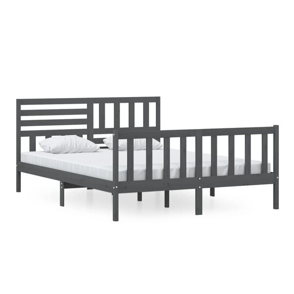 vidaXL Cadre de lit Gris 150x200 cm Très grand Bois massif