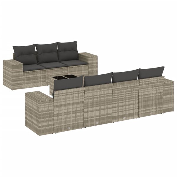 vidaXL Salon de jardin 8 Pièces avec coussins gris clair résine tressée