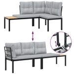 vidaXL Salon de jardin avec coussins 4 Pièces noir acier enduit de poudre