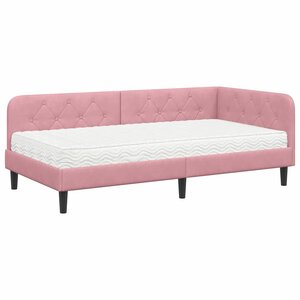 vidaXL Cadre de lit d'angle avec matelas Rose 90 x 200 cm Velours