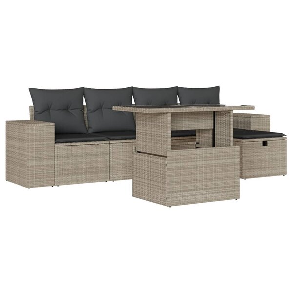 vidaXL Salon de jardin 6 Pièces avec coussins gris clair résine tressée