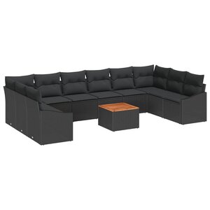 vidaXL Ensemble de canapé de jardin avec coussin 11 Pièces Noir polyrotin
