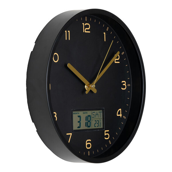 Horloge murale avec affichage digital Ø 25 cm - plastique noir