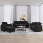 vidaXL Ensemble de canapés 4 Pièces avec coussins Noir Tissu microfibre
