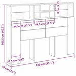 vidaXL Armoire tête de lit - noir chêne  140 x 19 x 103 5 cm  fabriquée en bois d'ingénierie.
