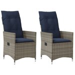 vidaXL Lot de 2 chaises de jardin inclinables avec coussins en résine tressée grise