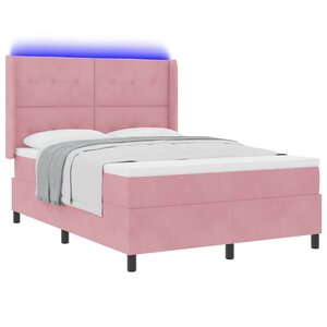 vidaXL Lit à ressorts avec bandes LED Rose 140 x 200 cm Velours