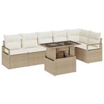 Ensemble de Canapés de Jardin 7 Pièces avec Coussins Beige Rattan Poly