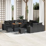 Ensemble de jardin 13 pièces vidaXL avec coussins en poly rattan noir acacia