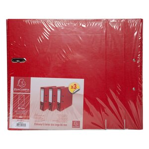 Lot De 3 Classeurs À Levier - Dos De 80mm - Format A4 - Extérieur En Polypropylène / Intérieur En Papier - Rouge - X 4 - Exacompta
