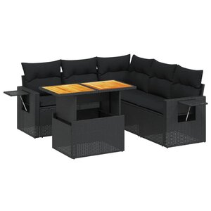 vidaXL Salon de jardin 6 Pièces avec coussins noir résine tressée