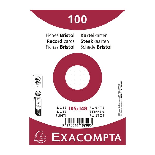 Paquet 100 Fiches Sous Film - Bristol Dots Non Perforé - 105x148mm - Blanc - X 20 - Exacompta