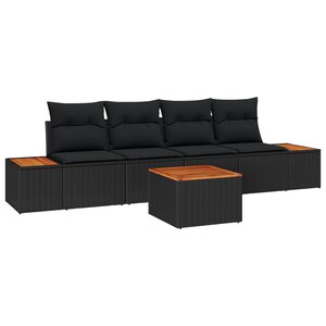 vidaXL Ensemble de Canapé de Jardin 5 pièces avec Coussins Noir Rattan Acacia