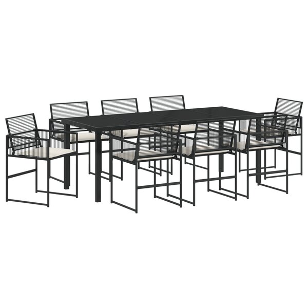 vidaXL Ensemble Salle à Manger Jardin 9 Pièces avec Coussins Noir Rotin Poly