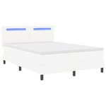 vidaXL Lit à ressorts avec bandes LED Blanc 160 x 200 cm Simili cuir