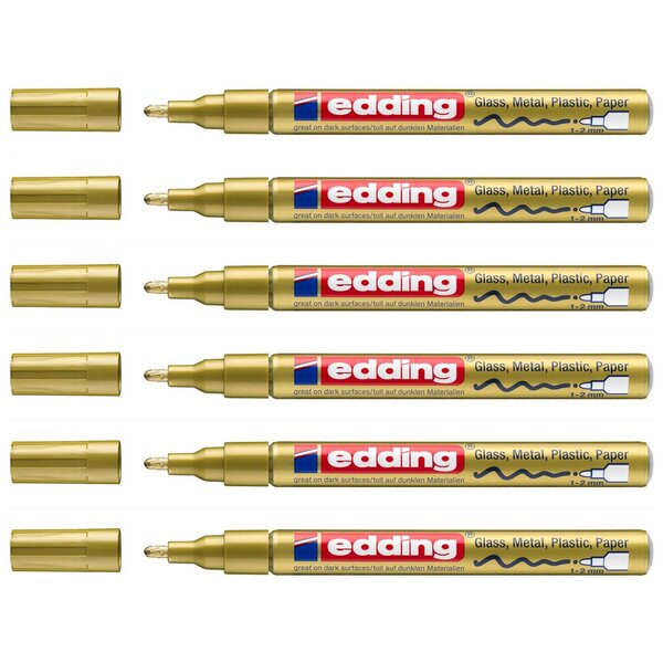 Marqueur Peinture brillante 751 Or Pointe Ronde 1-2 mm x 6 EDDING