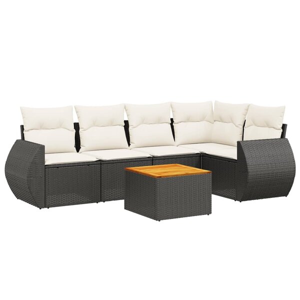 vidaXL Salon de jardin 6 Pièces avec coussins noir résine tressée