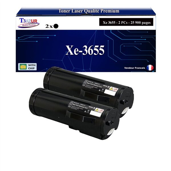 T3AZUR -2x Toners compatibles avec Xerox WorkCentre 3655 (106R02740/106R02738/106R02736) - Noir