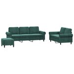 vidaXL Ensemble de canapés 3 Pièces avec coussins Vert foncé Velours