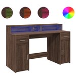 Bureau table poste de travail meuble d'ordinateur informatique étude et lumières LED chêne bois d'ingénierie brun 02_0023792