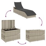 vidaXL Chaise longue pliante coussin et rangement gris clair polyrotin