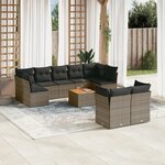 vidaXL Salon de jardin avec coussins 10 Pièces gris résine tressée