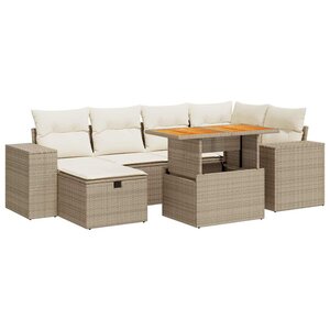 vidaXL Salon de jardin avec coussins 8 Pièces beige résine tressée acacia