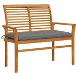 vidaXL Banc de jardin avec coussin gris 112 cm Bois de teck massif