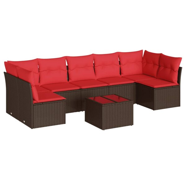 vidaXL Salon de jardin 8 Pièces avec coussins marron résine tressée
