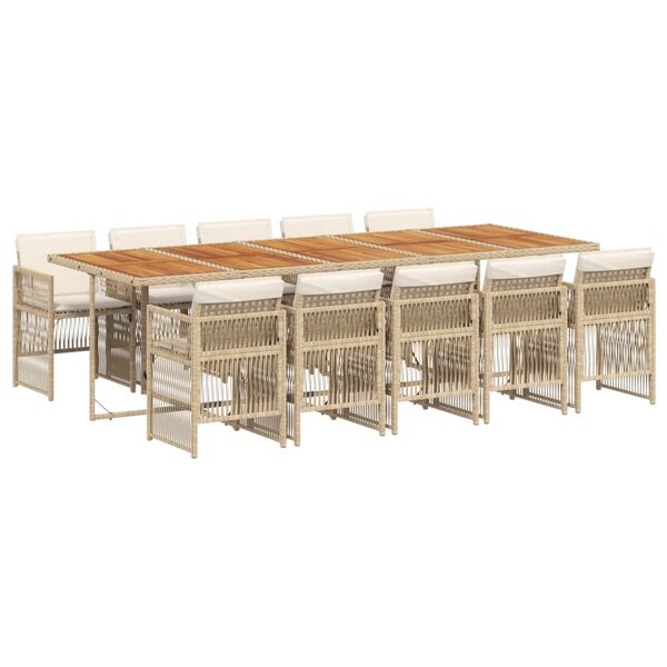 vidaXL Ensemble à manger de jardin et coussins 11 Pièces beige poly rotin
